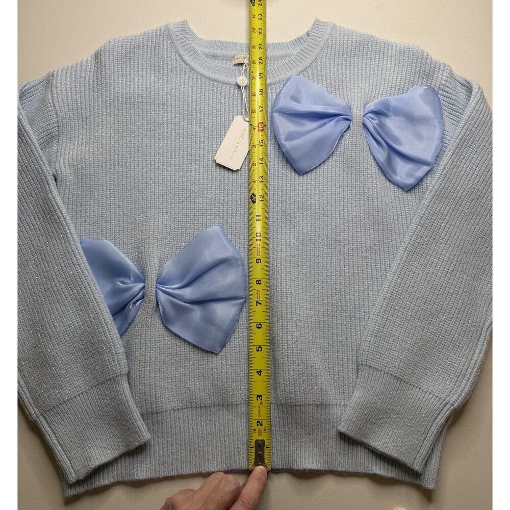 New Simply Southern Elliana Sweater Women’s Size L Large Light Blue Bows - Picture 4 of 7